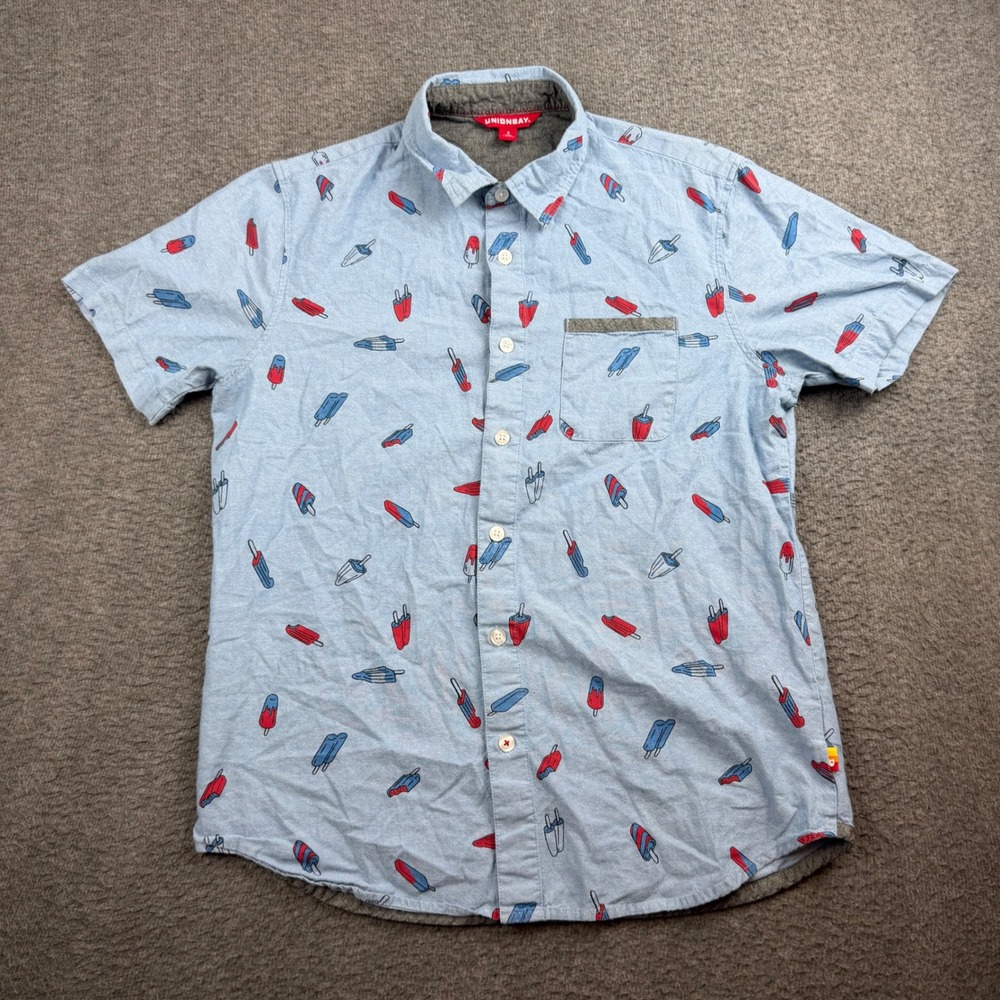 Unionbay Button Down Shirt Men's Small‎ Blue Popsicle Print Short Sleeve Cotton
